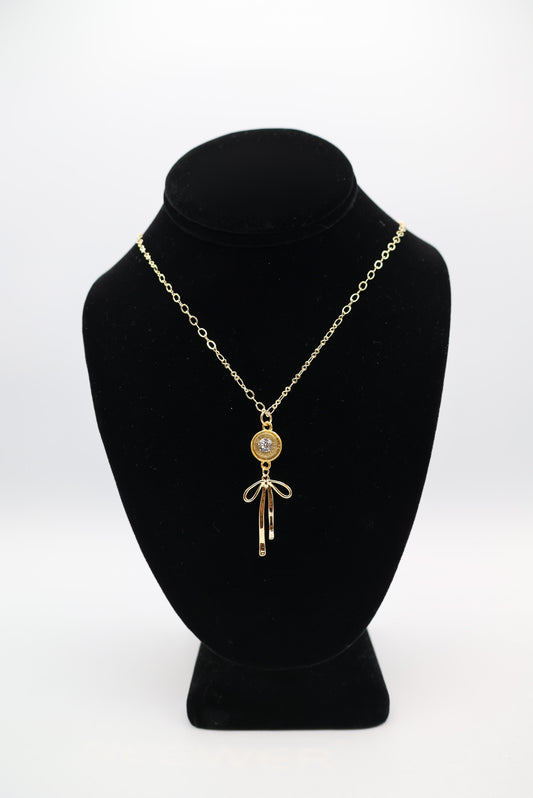 Bullets N' Beads Gold Bow Necklace